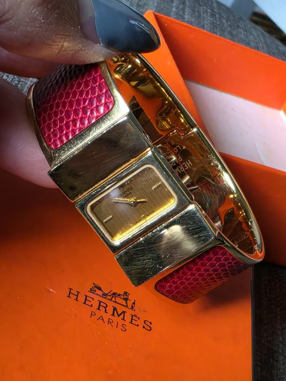 Authentic Hermes Loquet Bangle Bracelet Watch